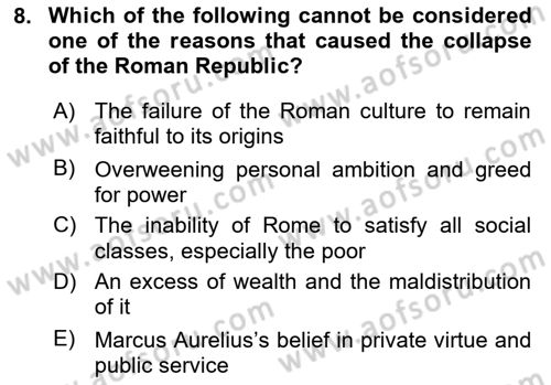 Introduction to World Civilization Dersi 2018 - 2019 Yılı Yaz Okulu Sınav Soruları 8. Soru