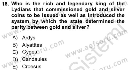 Introduction to World Civilization Dersi Ara Sınavı Deneme Sınav Soruları 16. Soru