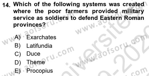 Introduction to World Civilization Dersi 2019 - 2020 Yılı (Final) Dönem Sonu Sınav Soruları 14. Soru