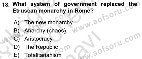 Introduction to World Civilization Dersi 2019 - 2020 Yılı (Final) Dönem Sonu Sınav Soruları 18. Soru