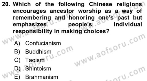 Introduction to World Civilization Dersi 2019 - 2020 Yılı (Final) Dönem Sonu Sınav Soruları 20. Soru