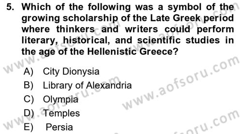 Introduction to World Civilization Dersi 2019 - 2020 Yılı (Final) Dönem Sonu Sınav Soruları 5. Soru