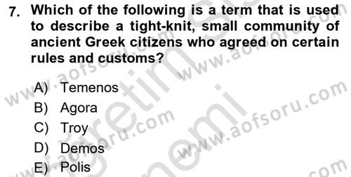 Introduction to World Civilization Dersi 2019 - 2020 Yılı (Final) Dönem Sonu Sınav Soruları 7. Soru