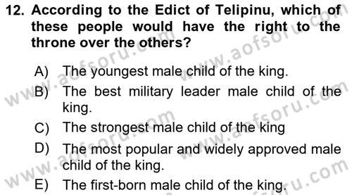 Introduction to World Civilization Dersi 2020 - 2021 Yılı Yaz Okulu Sınav Soruları 12. Soru