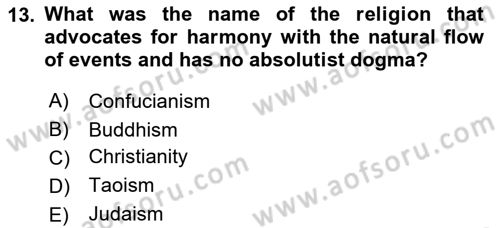 Introduction to World Civilization Dersi 2020 - 2021 Yılı Yaz Okulu Sınav Soruları 13. Soru