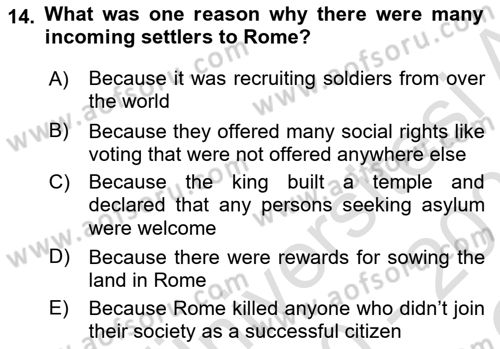 Introduction to World Civilization Dersi 2020 - 2021 Yılı Yaz Okulu Sınav Soruları 14. Soru