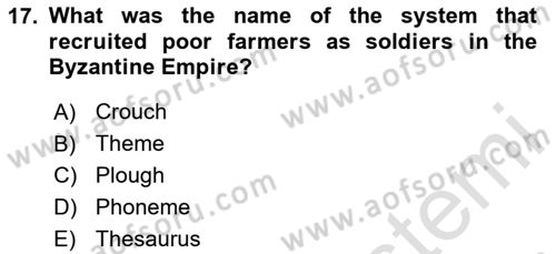 Introduction to World Civilization Dersi 2020 - 2021 Yılı Yaz Okulu Sınav Soruları 17. Soru