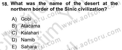 Introduction to World Civilization Dersi 2020 - 2021 Yılı Yaz Okulu Sınav Soruları 18. Soru