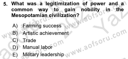 Introduction to World Civilization Dersi 2020 - 2021 Yılı Yaz Okulu Sınav Soruları 5. Soru