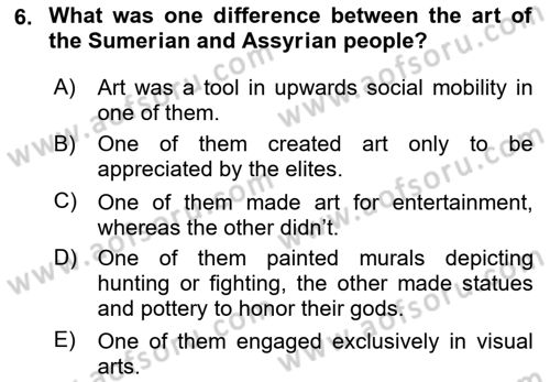 Introduction to World Civilization Dersi 2020 - 2021 Yılı Yaz Okulu Sınav Soruları 6. Soru