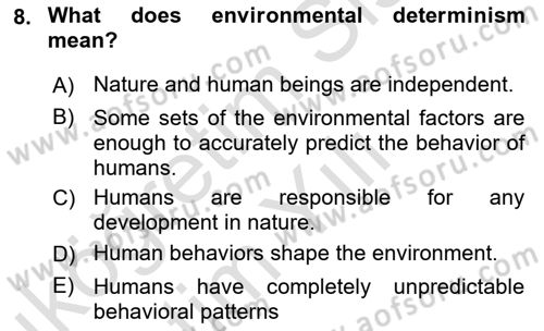 Introduction to World Civilization Dersi 2020 - 2021 Yılı Yaz Okulu Sınav Soruları 8. Soru