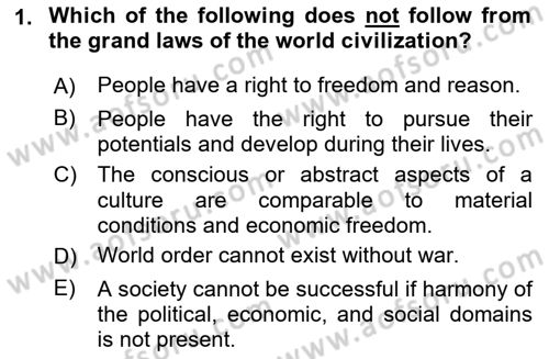 Introduction to World Civilization Dersi Ara Sınavı Deneme Sınav Soruları 1. Soru