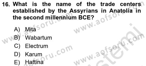 Introduction to World Civilization Dersi Ara Sınavı Deneme Sınav Soruları 16. Soru