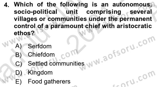 Introduction to World Civilization Dersi Ara Sınavı Deneme Sınav Soruları 4. Soru