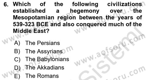 Introduction to World Civilization Dersi Ara Sınavı Deneme Sınav Soruları 6. Soru