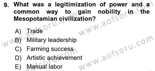 Introduction to World Civilization Dersi 2021 - 2022 Yılı (Vize) Ara Sınav Soruları 9. Soru
