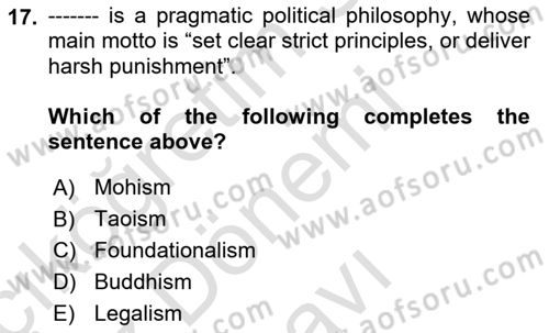 Introduction to World Civilization Dersi 2021 - 2022 Yılı (Final) Dönem Sonu Sınav Soruları 17. Soru