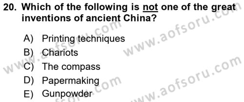 Introduction to World Civilization Dersi 2021 - 2022 Yılı (Final) Dönem Sonu Sınav Soruları 20. Soru