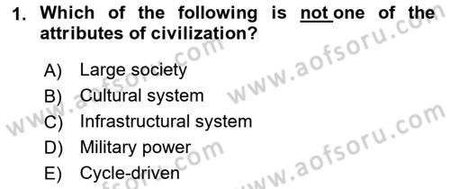 Introduction to World Civilization Dersi 2021 - 2022 Yılı Yaz Okulu Sınav Soruları 1. Soru