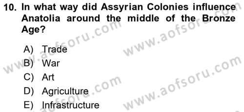 Introduction to World Civilization Dersi 2021 - 2022 Yılı Yaz Okulu Sınav Soruları 10. Soru
