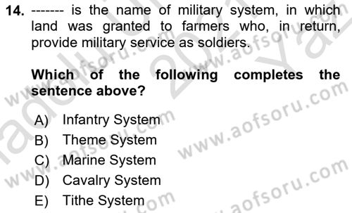 Introduction to World Civilization Dersi 2021 - 2022 Yılı Yaz Okulu Sınav Soruları 14. Soru