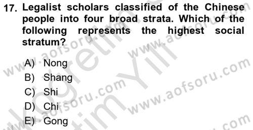 Introduction to World Civilization Dersi 2021 - 2022 Yılı Yaz Okulu Sınav Soruları 17. Soru