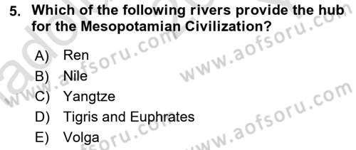 Introduction to World Civilization Dersi 2021 - 2022 Yılı Yaz Okulu Sınav Soruları 5. Soru