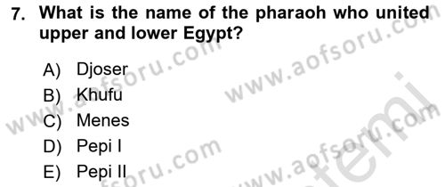 Introduction to World Civilization Dersi 2021 - 2022 Yılı Yaz Okulu Sınav Soruları 7. Soru