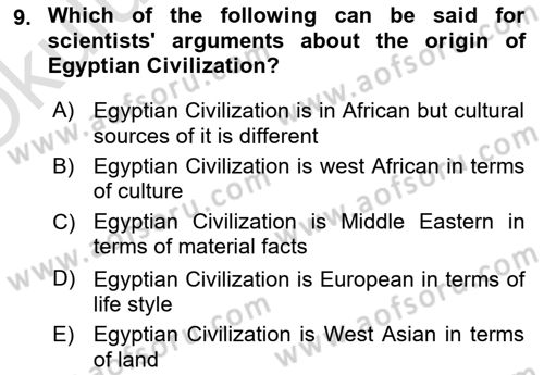 Introduction to World Civilization Dersi 2021 - 2022 Yılı Yaz Okulu Sınav Soruları 9. Soru
