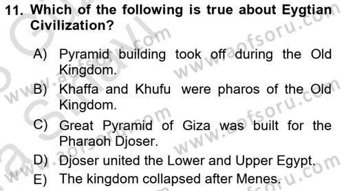 Introduction to World Civilization Dersi Ara Sınavı Deneme Sınav Soruları 11. Soru