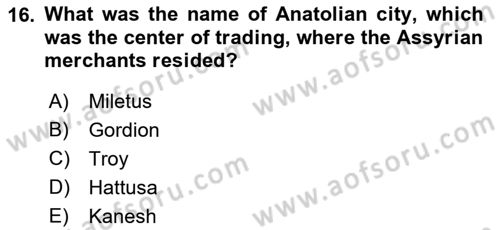 Introduction to World Civilization Dersi Ara Sınavı Deneme Sınav Soruları 16. Soru