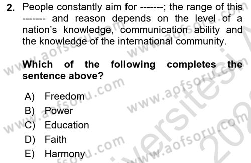 Introduction to World Civilization Dersi Ara Sınavı Deneme Sınav Soruları 2. Soru