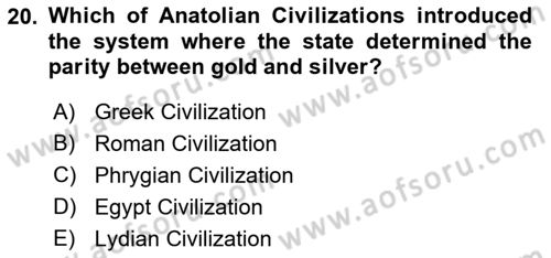 Introduction to World Civilization Dersi Ara Sınavı Deneme Sınav Soruları 20. Soru