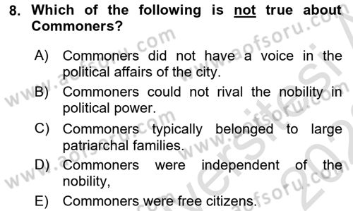 Introduction to World Civilization Dersi 2022 - 2023 Yılı (Vize) Ara Sınav Soruları 8. Soru