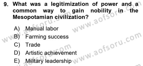 Introduction to World Civilization Dersi Ara Sınavı Deneme Sınav Soruları 9. Soru