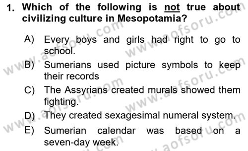 Introduction to World Civilization Dersi 2022 - 2023 Yılı Yaz Okulu Sınav Soruları 1. Soru