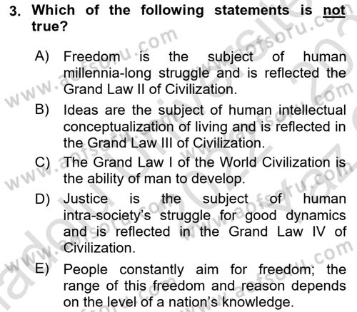 Introduction to World Civilization Dersi 2022 - 2023 Yılı Yaz Okulu Sınav Soruları 3. Soru
