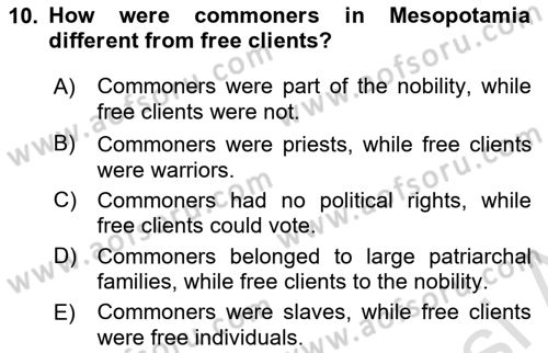 Introduction to World Civilization Dersi 2023 - 2024 Yılı (Vize) Ara Sınav Soruları 10. Soru