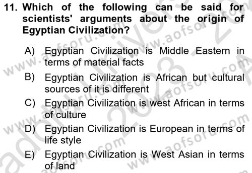Introduction to World Civilization Dersi Ara Sınavı Deneme Sınav Soruları 11. Soru
