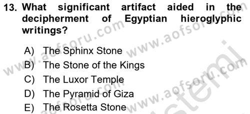 Introduction to World Civilization Dersi 2023 - 2024 Yılı (Vize) Ara Sınav Soruları 13. Soru