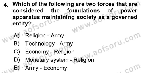 Introduction to World Civilization Dersi Ara Sınavı Deneme Sınav Soruları 4. Soru