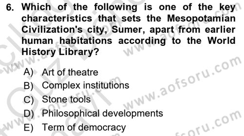 Introduction to World Civilization Dersi 2023 - 2024 Yılı (Vize) Ara Sınav Soruları 6. Soru