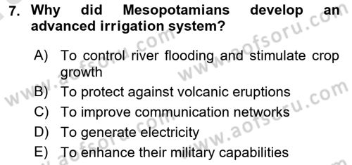 Introduction to World Civilization Dersi Ara Sınavı Deneme Sınav Soruları 7. Soru