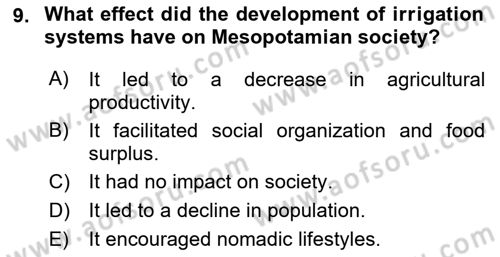 Introduction to World Civilization Dersi Ara Sınavı Deneme Sınav Soruları 9. Soru