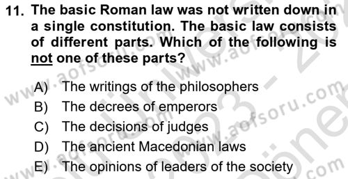 Introduction to World Civilization Dersi 2023 - 2024 Yılı (Final) Dönem Sonu Sınav Soruları 11. Soru