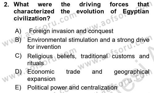 Introduction to World Civilization Dersi 2023 - 2024 Yılı (Final) Dönem Sonu Sınav Soruları 2. Soru