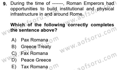 Introduction to World Civilization Dersi 2023 - 2024 Yılı (Final) Dönem Sonu Sınav Soruları 9. Soru