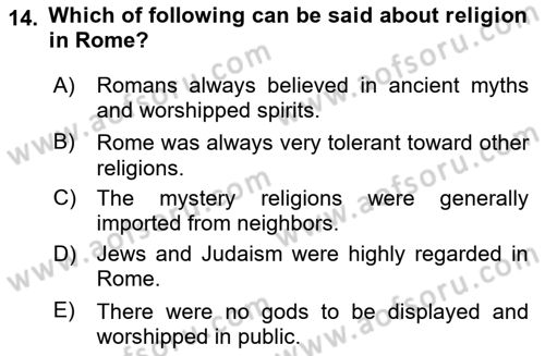 Introduction to World Civilization Dersi 2023 - 2024 Yılı Yaz Okulu Sınav Soruları 14. Soru