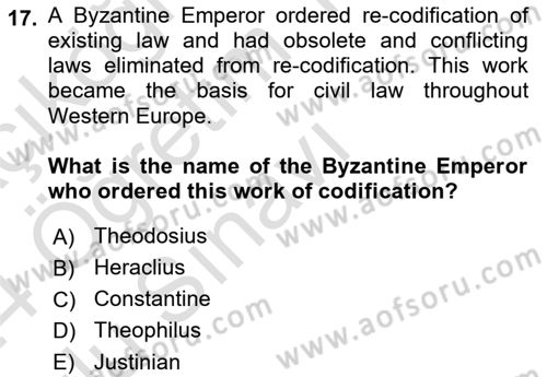 Introduction to World Civilization Dersi 2023 - 2024 Yılı Yaz Okulu Sınav Soruları 17. Soru