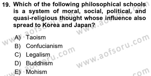Introduction to World Civilization Dersi 2023 - 2024 Yılı Yaz Okulu Sınav Soruları 19. Soru